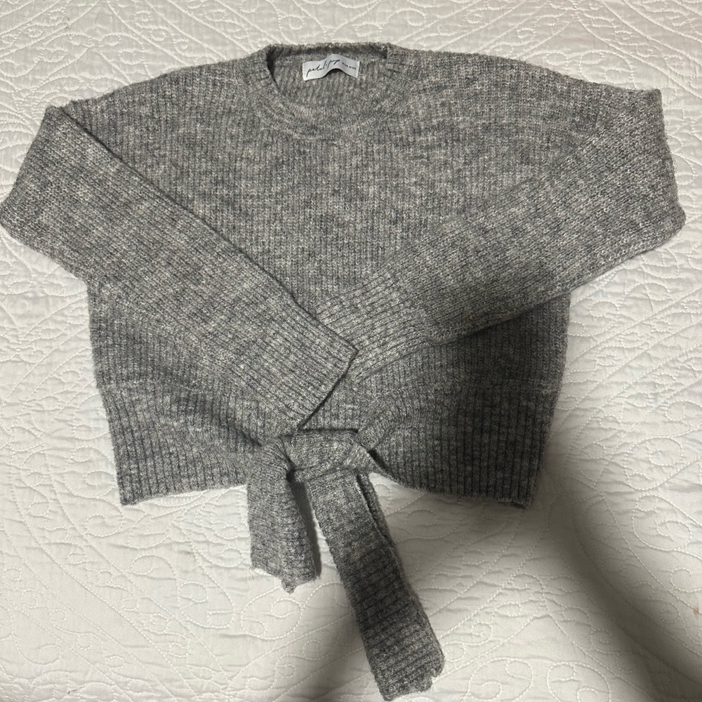 Petal & Pup Heather Gray Tie-Front Sweater